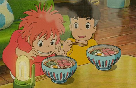 Ramen (noodle) from Ponyo - Ghibli food Ramen, Gif, Anime