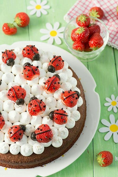 Ladybird Cake, Glutenfri Baking, Homemade Strawberry Cake, Ladybug Cake, Childrens Birthday Cakes, Fun Kids Food, Food Decoration, Creative Cakes, Easy Cake