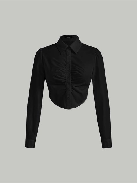 Shein Tops Shirts, Slytherin Uniform Female, Outfits Con Camisa, Money Clothing, Oversized Long Sleeve Shirt, Black Button Up Shirt, Black Shirts Women, Black Button Down Shirt, Causal Outfits