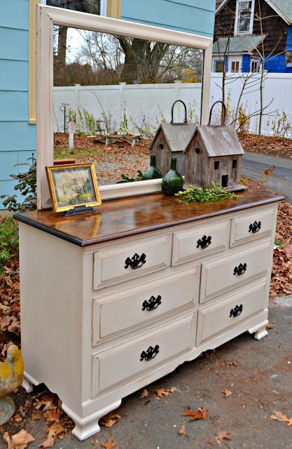 Diy Redo Bedroom Furniture, Country Dresser, Cream Colored Painted Furniture, Refinished Maple Furniture, Restored Antique Dresser, Maple Furniture Bedroom, Cream Dresser Makeover, Maple Furniture Makeover, Maple Bedroom Furniture