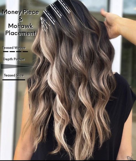 Foil Placement, Hair Color Placement, Balayage Hair Tutorial, Baylage Hair, Blonde Highlights On Dark Hair, Creative Hair Color, Hair Color Formulas, Dark Hair With Highlights, How To Lighten Hair