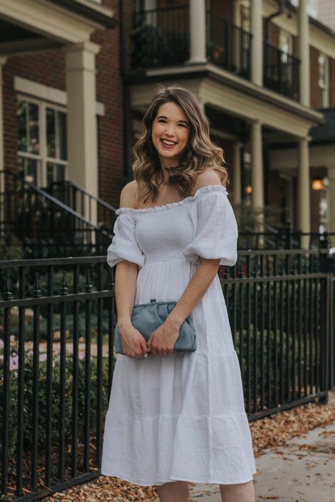 Off the Shoulder Dress - Carolynn Thielges Dress From Amazon, Off The Shoulder Dress, Blue Frames, Todays Outfit, Off Shoulder Dress, Off The Shoulder, Shoulder Dress, Off Shoulder, White Dress