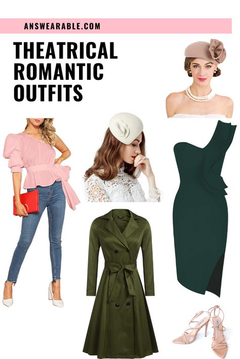 You're a Theatrical Romantic if you're primary extreme Yin but with Dramatic undercurrent. Here's how to dress a Theatrical Romantic Kibbe body type and how it looks like. Theatrical Romantic Outfit, Theatrical Romantic Style, Types Of Trousers, Kibbe Romantic, Theatrical Romantic, Romantic Photos Couples, Romantic Outfit, Formal Outfit, Romantic Style