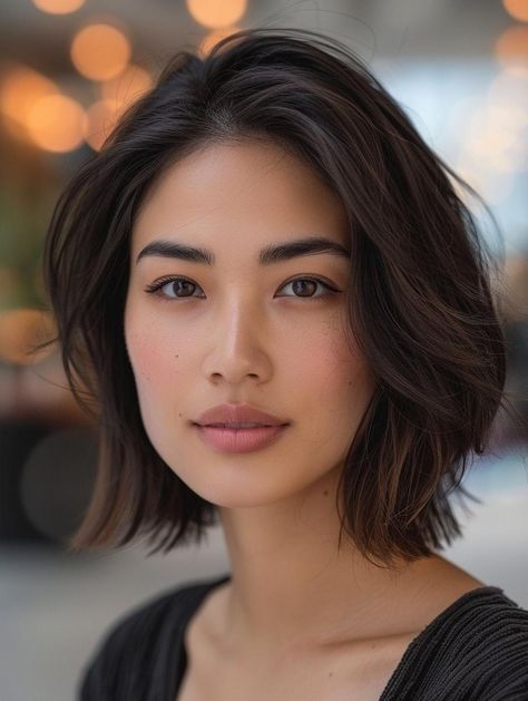 Stylish Bob Haircuts with Highlights for a Modern Look Chin Length Hair Asian, Indian Bob Haircut, Heavy Bob Haircut, Asian Women Short Hair, Asian Short Hair Round Face, Asian Women Hairstyles, Asian Hair Bob, Bob Haircuts With Highlights, Haircuts With Highlights