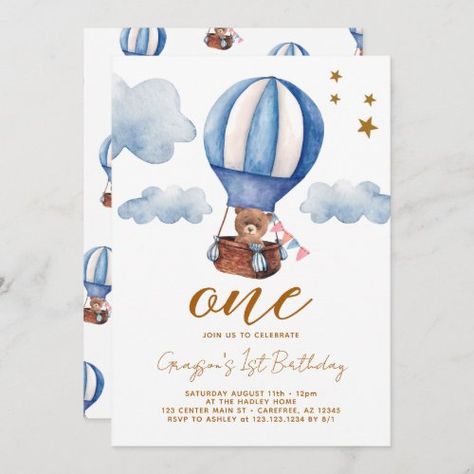 $ 2.92 | Teddy Bear Boy 1st Birthday Invitation - first birthday invitations, 1st birthday invitations, boy, blue, one, watercolor, baby's birthday, script typography, cute modern boho artistic, hot air balloons 1st Birthday Invitations Boy, Simple First Birthday, Boys 1st Birthday Cake, Baby Birthday Invitations, 1st Birthday Party Invitations, 1st Birthday Invitation, Birthday Cards For Boys, Baby Boy 1st Birthday, Boy Birthday Invitations