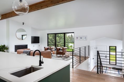 Split Level Remodel - Midcentury - Living Room - Other - by 45 Architecture | Houzz Split Level Entry Remodel, Split Level Entryway Ideas, Entrance Room Ideas, Split Level House Remodels, Raised Ranch Kitchen, Entryway Ideas Small, Split Foyer Remodel, Split Level Home Designs, Split Level House Exterior