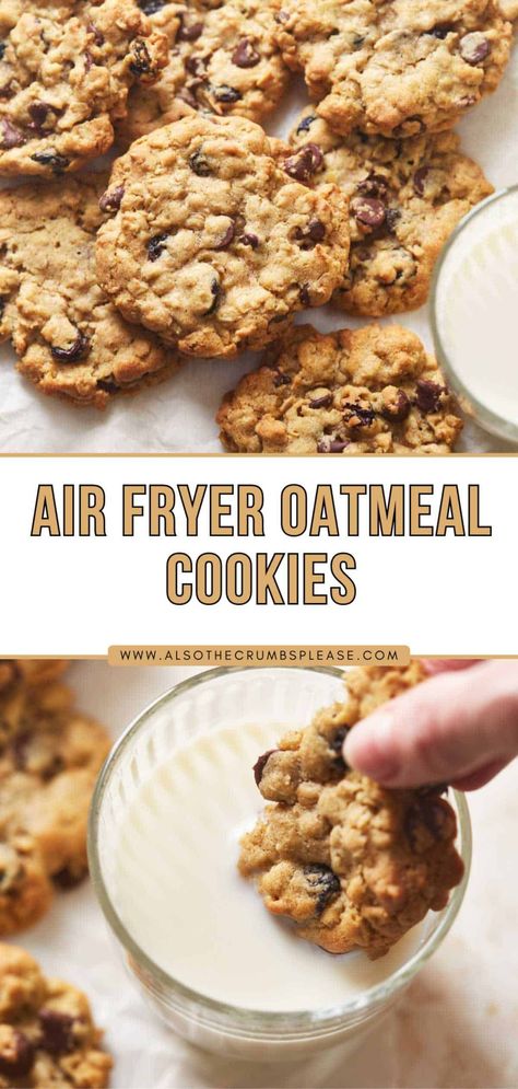 Savor the goodness of our Air Fryer Oatmeal Cookies made effortlessly in the air fryer. The perfect blend of warm cinnamon and soft, chewy oats awaits you in every bite. Air Fryer Oatmeal Cookies, Air Fryer Oatmeal, Air Fryer Cookies, Oat Cookie Recipe, Air Fryer Recipes Dessert, Oatmeal Chocolate Chip Cookie Recipe, Oatmeal Cookies Easy, Quick Baking, Easy Oatmeal