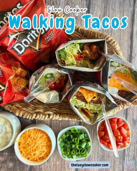 Easy Slow Cooker Recipes | 🌮 Walking tacos are the perfect on-the-move dish | Facebook Frito Bandito Recipe, Frito Bandito, Happy Money Saver, Camping Food Make Ahead, Frito Pie, Happy Money, Walking Tacos, Camping Snacks, Freezer Friendly Meals