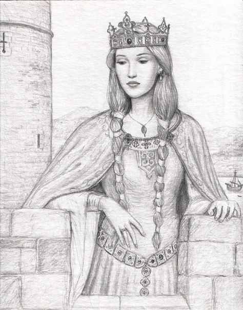 Queen Guinevere by dashinvaine Queen Guinevere, Queen Drawing, The Lady Of Shalott, Medieval Princess, Adult Colouring Pages, Princess Drawings, Arte Sketchbook, King Arthur, Medieval Fantasy