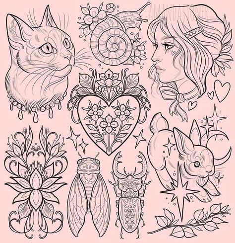 Tattoo Design Practice, Tattoo Practice Ideas, Corresponding Tattoos, Long Tattoo, Earthy Tattoos, Plant Doodle, Pola Tato, Tattoo Practice, Flash Tattoo Designs