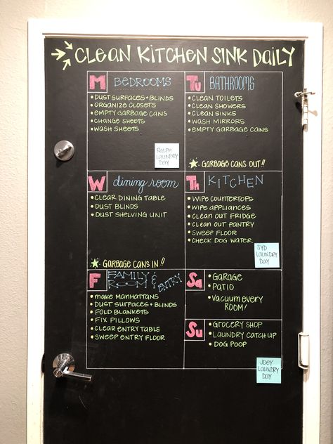 Chalkboard Chores Ideas, Kitchen Schedule Board, Chalk Chore Board, Chalkboard To Do List Ideas, White Board In Kitchen, Kitchen White Board Ideas, Chalkboard Schedule, Chalkboard Paint Kitchen, Chalkboard Chore Chart