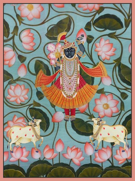 Shree Nathji Painting On Canvas, Kamal Talai Pichwai, Shreenathji Pichwai Painting, Shrinathji Pichwai Paintings, Pichwai Wallpaper, Kamal Talai, Lipan Art, Shree Nathji, Incense Packaging