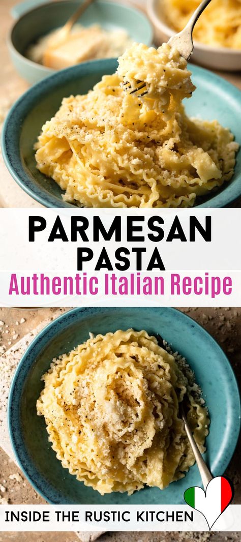 Parmesan Pasta - Authentic Italian Recipe. Pasta ribbons are tossed with butter, olive oil, black pepper and lots of parmesan for an incredibly simple comfort food recipe that’s ready in 15 minutes. #pasta #parmesan #comfortfood #easyrecipes #Italianrecipes Pasta With Oil And Parmesan, Pasta Dishes With Olive Oil, Olive Oil And Parmesan Pasta, Olive Oil Parmesan Pasta, Parmesan Rind Recipes, Simple Authentic Italian Recipes, Parmesan Cheese Pasta, Italian Cheese Pasta, Parmigiano Reggiano Pasta