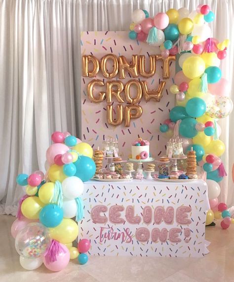 Kara's Party Ideas "Donut" Grow Up 1st Birthday Party | Kara's Party Ideas Donut Birthday Cake, Donut Theme Party, Donut Themed Birthday Party, Grown Up Parties, Birthday Donuts, Donut Birthday Parties, Donut Birthday, Kids Themed Birthday Parties, 1st Birthday Party Decorations