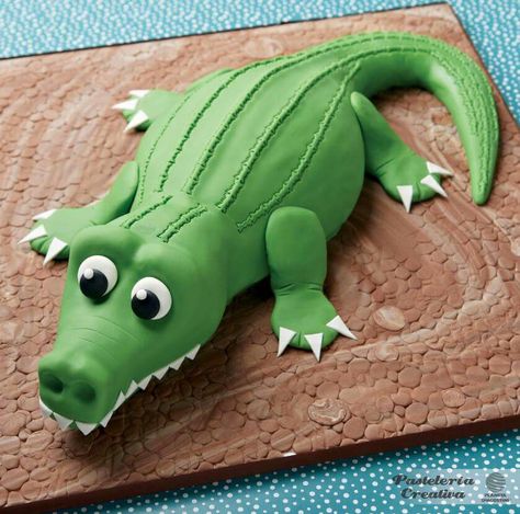 Croc Cake, Crocodile Cake, Alligator Cake, Gator Party, Alligator Birthday Parties, Zoo Cake, Alligator Birthday, Snake Cakes, Clay Art For Kids