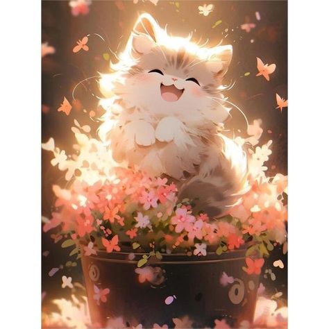 Art Kits For Adults, Kawaii Cat Drawing, Sweet Drawings, Kitten Drawing, Diamond Art Kits, Gato Anime, Cute Cat Drawing, Cute Kawaii Animals, Cat Photos