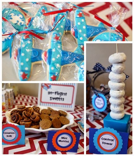 Airplane Party Food, Airplane Themed Birthday Party, Airplane Birthday Theme, Airplane Party Theme, Helicopter Birthday, Airplane Birthday Party Decorations, Vintage Airplane Party, Time Flies Birthday, Planes Birthday Party