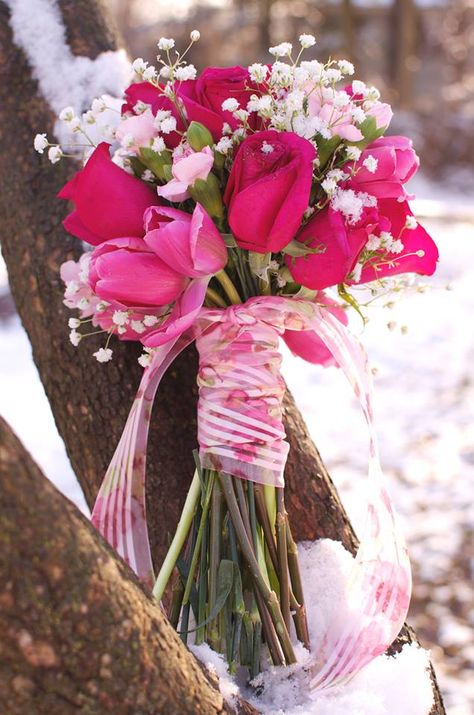 Pink Flower Bouquet Homecoming, Mini Prom Bouquet Flowers, Dark Pink Prom Bouquet, Pink And Red Prom Bouquet, Hot Pink Prom Bouquet Ideas, Bright Pink Prom Bouquet, Hot Pink Homecoming Flowers, Hot Pink Flower Bouquet Prom, Hot Pink And White Bouquet