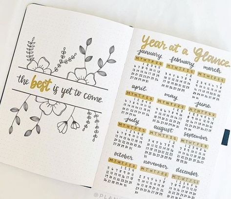 Bullet Journal Year, Journal Year, Bullet Journal Yearly, Ideas Journal, January Bullet Journal, Goals Bullet Journal, Creating A Bullet Journal, Bullet Journal Cover Page, Desen Realist