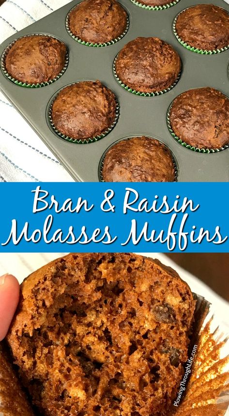 Muffins Flavors, Raisin Bran Muffin Recipe, All Bran Muffins, Bran Muffins Healthy, Raisin Bran Muffins, Muffins Blueberry, Molasses Recipes, Molasses Muffins, Raisin Muffins