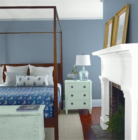 Benjamin Moore Paint Color "Bachelor Blue" Grey Bedroom Paint, Wythe Blue, Palladian Blue, Color Combinations Paint, Sophisticated Bedroom, Bedroom Wall Paint, Perfect Bedroom, Bedroom Paint Colors, Custom House