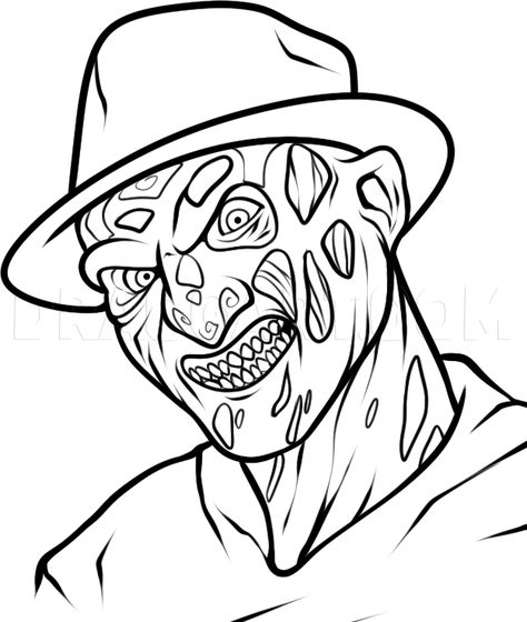 Weird Drawings Easy, Fred Kruger, Freddy Krueger Drawing, Gambar Halloween, Freddy Krueger Tattoo, Scary Coloring Pages, Freddy Krueger Art, Horror Movie Tattoos, Scary Drawings