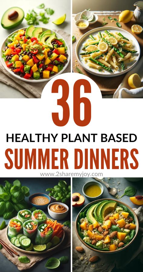 Here are 36 nutritious plant-based dinner ideas to elevate your summer dining experience. With the abundance of fresh produce available during the summer months, incorporating more plant-based meals into your diet can be not only delicious but also beneficial for your health. From colorful salads bursting with flavor to hearty vegetable stir-fries, the possibilities are endless. Plant Based Protein Dinner, Easy Summer Vegan Dinners, Fresh Vegan Dinner, Vegan Dinner Options, Veggie Based Dinner Ideas, Summer Vegitaren Recipes Dinner, Fresh Vegan Meals, Plant Based Summer Dinner, Summer Plant Based Meals