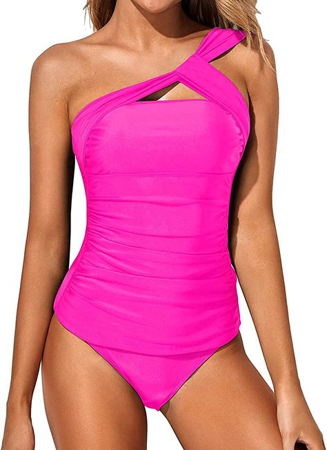 Pink Tankini, One Shoulder Swimsuit, Tankini Swimsuit, Costume Intero, Suit Fabric, Look Plus, Monokini, Swim Suit, Women Collection