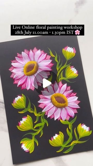 Zainab Balsara on Instagram: "🩷Pretty Pink 🌸🫶🎨 Round brush no:5 & 8  Acrylic paints  240gsm Black Paper  #pinkflowers🌸 #painting🎨 #wow #flowers🌸 #trendingreels❤️ #beautifulflowers💐 #vibrantflowers" Diy Paintings, Art Demo, Round Brush, Pink Round, Painting Workshop, Flower Embroidery Designs, July 25, Flower Embroidery, Black Paper