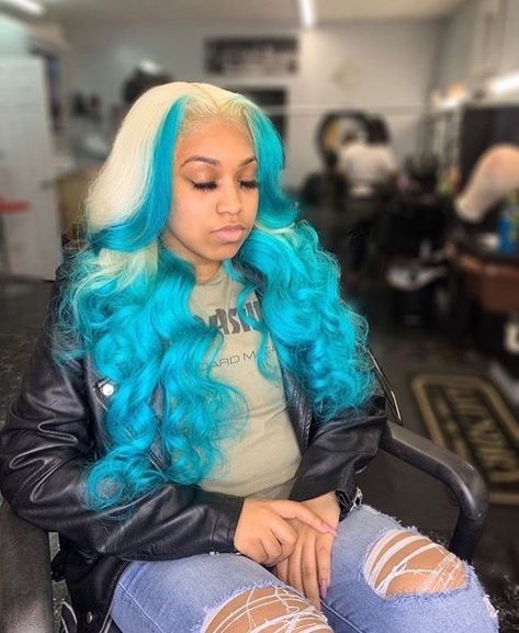 Side Part Hairstyles Weave, Blue Lace Wig, Lacefront Wigs, Blue Wigs, Wig Installs, Diy Hair Wig, Sleek Braided Ponytail, Wigs Hairstyles, Color Wigs