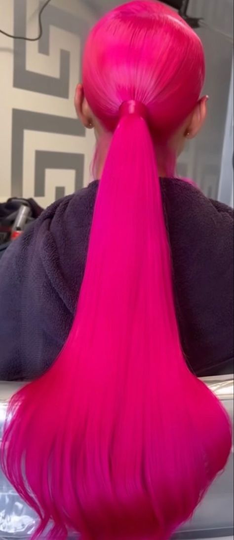 Pink Barbie Ponytail, Pink Braided Ponytail, Hot Pink Braids, Pink Hair Ponytail, Red Ponytail, Pink Ponytail, Pink Wigs, Slick Ponytail, Frontal Wig Hairstyles