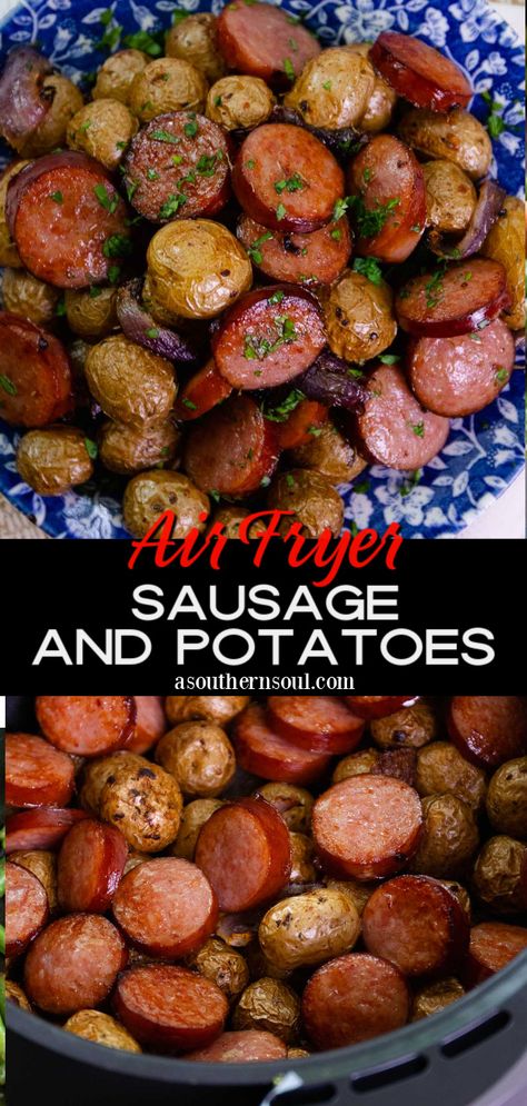 Easy Air Fryer Sausage And Potatoes Essen, Airfryer Recipes College, Meal Prep In Air Fryer, Air Fryer Recipes For Meal Prep, Air Fryer Meal Preps, Easy Food For College Students, Air Fryer Meals College, Popular Air Fryer Recipes, Easy Meals For College Students Healthy