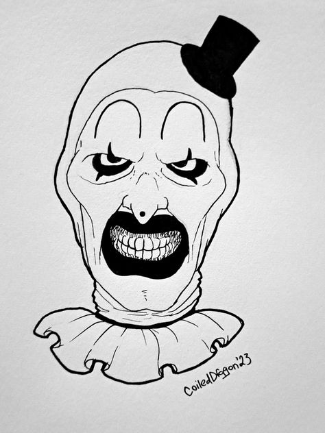 Drawings Of Horror Movie Characters, Halloween Movies Drawings, How To Draw Art The Clown, Creepy Clown Drawing Easy, The Joker Drawing Easy, Horror Movie Characters Drawing Outline, Art The Clown Drawing Easy, Art The Clown Drawing Sketch, Scary Characters Drawing