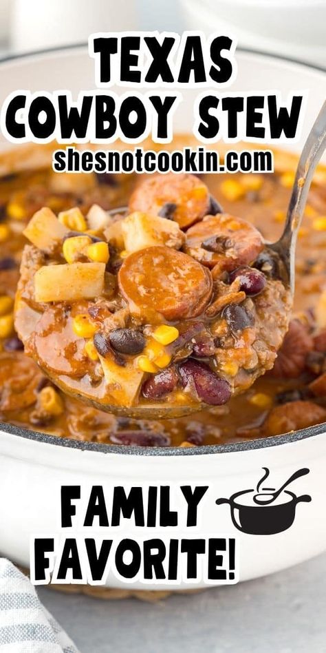 Cowboy stew in white bowl. Texas Cowboy Stew Recipe, Texas Cowboy Stew, Cowboy Stew Recipe, Cowboy Stew, Easy Comfort Food Dinners, Texas Cowboy, Hearty Comfort Food, Dinner With Ground Beef, Comfort Food Recipes Dinners