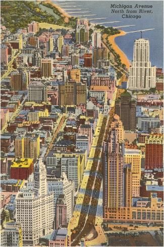 size: 18x12in Art Print: Michigan Avenue, Chicago, Illinois : Travel Chicago Postcard, Chicago Graphic Design, Michigan Avenue Chicago, Chicago Art Print, Illinois Travel, Chicago Aesthetic, Chicago Wall Art, Chicago Summer, Chicago Poster