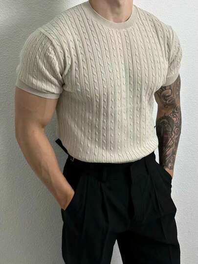 Business Casual Men Summer, Classy Outfits Men, Round Neck Sweater, Top Shein, Cool Outfits For Men, Fashion Casual Outfits, Men Fashion Casual, Round Neck Sweaters, Business Casual Men