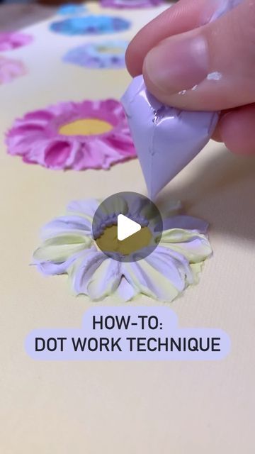 Textured Flower Art | Chinaya on Instagram: "Dot work is my favourite part of my textured art creation process. Here’s a tutorial on EXACTLY how I do it and what I use as well.   Enjoy 💙   #texture #textured #tutorial #guide #howto #texturedart #texturedartwork #texturedpainting #paint #painting #floralart #flowerart #floralpainting #flowerpainting #art #artwork #reel #trending #new #followalong #technique #modellingpaste #acrylicpainting #acrylicpaint" Painting On Cake Board, Flower Texture Wall Art, Flower Techniques Painting, How To Create Textured Canvas Art, Texture Art Videos, How To Paint With Texture, How To Texture Paint, Flower Texture Art, Texture Art Flowers