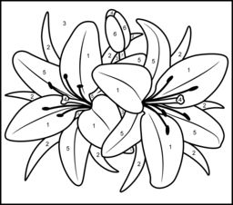 Color By Number Coloring Pages For Adults | Lily - Printable Color by Number Page Stained Glass Flowers, Color By Numbers, Pola Sulam, Color By Number, Stained Glass Designs, 자수 디자인, Stained Glass Projects, Flower Coloring Pages, Applique Patterns