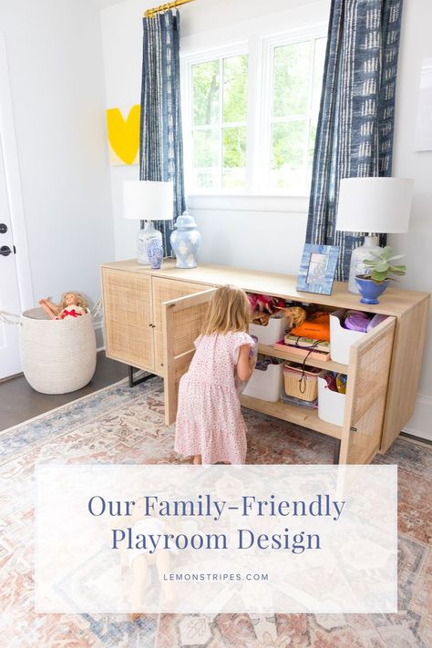 Amalia finding toys in the cabinet. Playroom Dining Room Combo, Kitchen And Living Room Combo, Sink Ideas Kitchen, Playroom Layout, Playroom Area, Dining Room Playroom, Family Room Playroom, Living Room Toy Storage, Playroom/living Room