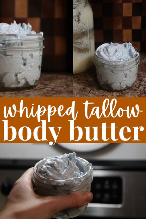 Whipped Tallow Body Butter - Wilson Homestead Tallow Lotion Recipe With Coconut Oil, Beef Tallow Body Butter Recipe, Beef Tallow Body Butter, Tallow Whipped Body Butter, Whipped Tallow Recipe, Tallow Body Butter Recipe, Whipped Tallow Body Butter, Tallow Recipes, Body Lotion Recipe