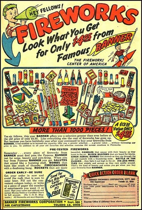 Fireworks ad from a comic book.  "Hey fellows!" Vintage Fireworks, Old Advertisements, Vintage Tv, Old Ads, American Comics, Vintage Comics, Vintage Holiday, Vintage Ads, Vintage Advertisements