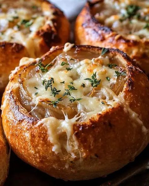 Bread Bowl Stew, French Onion Soup In Bread Bowl, Traditional French Onion Soup, French Onion Soup Bread Bowl, Soup And Bread Bowls, Soups For Bread Bowls, Bread Bowl Ideas, Bread Soup Bowls, Sourdough Dinner Recipes