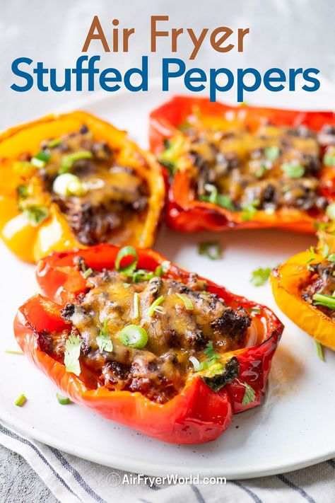 Air Fryer Stuffed Peppers, Stuffed Bell Peppers Ground Beef, Fried Tacos, Fried Peppers, Taco Stuffed Peppers, Keto Stuffed Peppers, Easy Stuffed Peppers, Stuffed Peppers Recipe, Bell Pepper Recipes