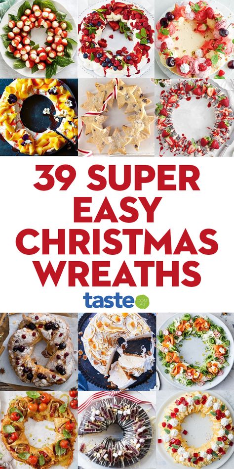 Christmas Wreath Food Ideas, Wreath Food Christmas, Dessert Wreath Christmas Treats, Christmas Wreath Edible, Wreath Shaped Food, Christmas Wreaths Food, Christmas Wreaths Dessert, Christmas Salad Wreath Ideas, Food Wreaths Christmas