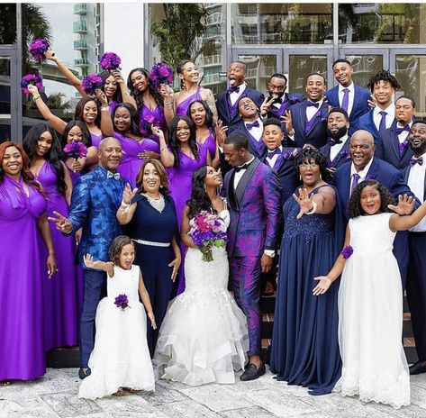 Love then purple base. I would add color for tropical feel Royal Purple Bridesmaid Dress, Black People Weddings, Brown Wedding Themes, Bridesmaid Color Scheme, Blue Purple Wedding, Dark Wedding Theme, Popular Wedding Colors, Purple Bridesmaid Dress, Purple Wedding Dress