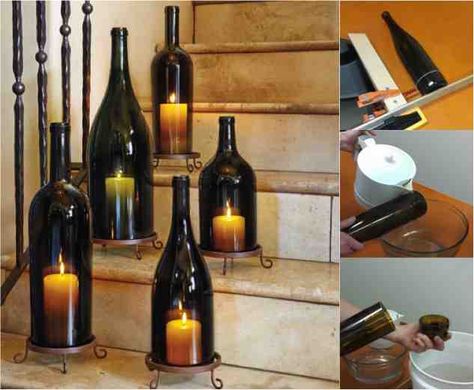 wine rack diy | source: napastyle.com; thisoldhouse.com Homemade Lanterns, Wine Crafts, Bottle Candle Holder, Napa Style, Candle Obsession, Wine Bottle Candles, Glass Bottle Diy, Bottle Ideas, Candle Ideas