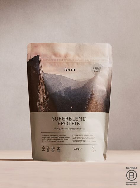 Form-Superblend-Protein-product-image Protein Package Design, Powder Package Design, Protein Packaging, Supplements Packaging, Tea Packaging Design, Bag Label, Vegan Protein Powder, Tea Brands, Plant Based Nutrition