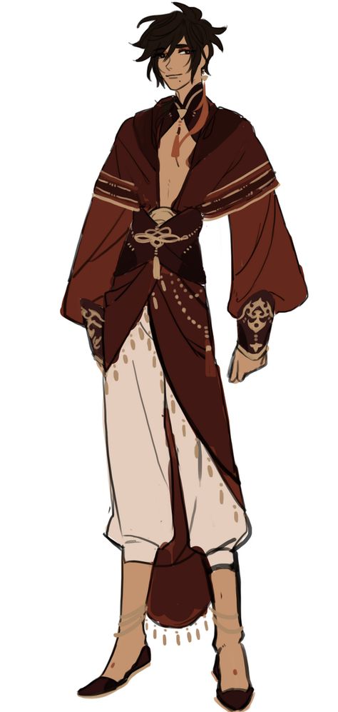 enkidu on twitter Anime Middle Eastern Clothing, Egyptian Fantasy Outfit, Anime Desert Outfit, Sumeru Outfits Ideas, Ancient Outfits Men, Fantasy Cultural Clothing, Dnd Middle Eastern, Fae Clothes Male, God Clothing Drawing