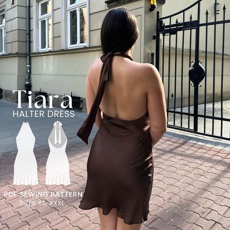 I’m so excited to share my latest sewing pattern with you – the Tiara Dress! ✨ This Halter Mini Dress is perfect for those sunny days and fun nights out. It has a stunning open back and a cute tie at the neck, giving you that effortlessly chic vibe. 💃 The dress is lined on the bodice and has no zipper, making it super easy to slip on and off. The pattern comes in sizes XS-XXXL, with step-by-step instructions and real photos to make it much easier to create. Can’t wait to see your creations... Halter Dress Sewing Pattern, Halter Neck Dress Pattern, Sewing Things, Clothes Sewing, Halter Mini Dress, Dress Sewing Pattern, Dress Sewing, Halterneck Dress, Pdf Sewing Patterns