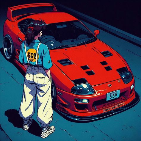 Car Anime Pfp, German Cars Wallpaper, Supra Anime, Jdm Cars Aesthetic, Jdm Anime Wallpaper, Supra Art, Manga Cars, Drift Aesthetic, 80s Car